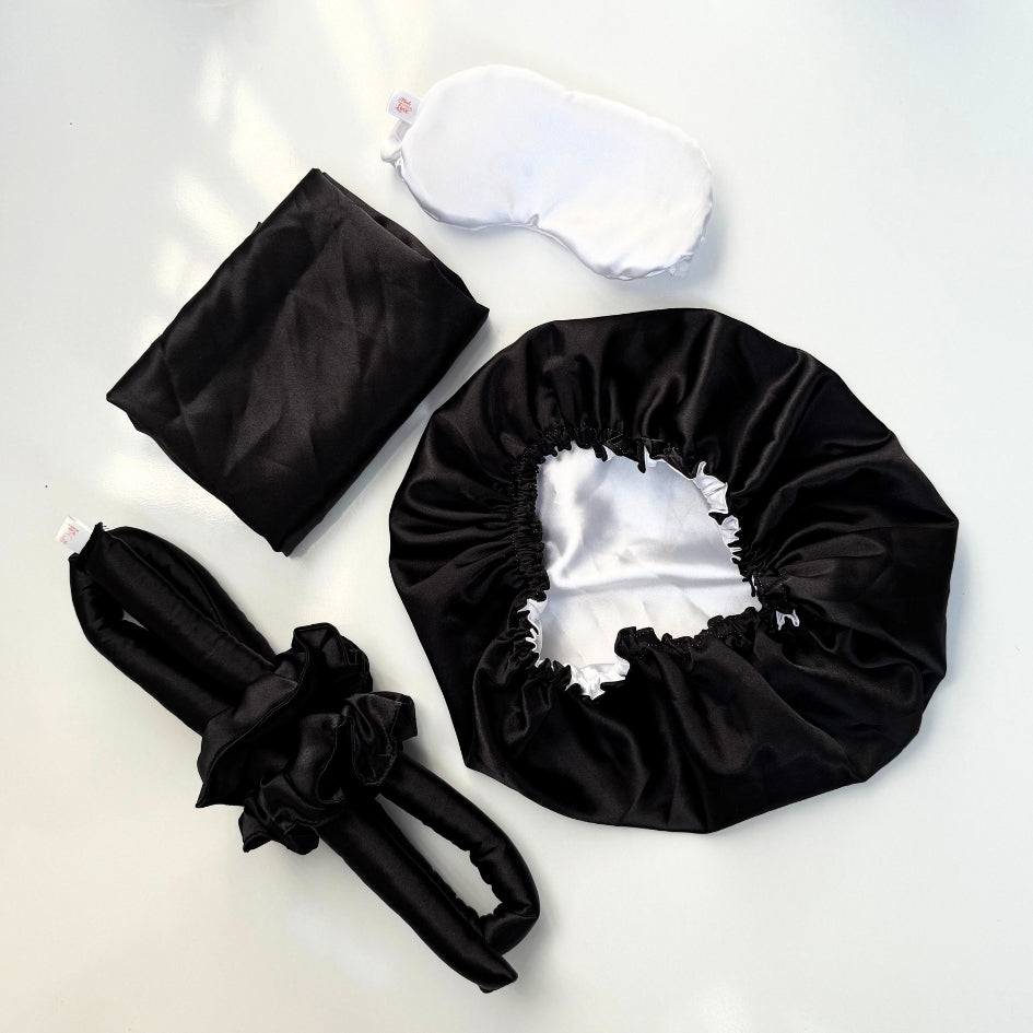 Ensemble Nuit Soin Satin Noir et blanc Luxe et Confort