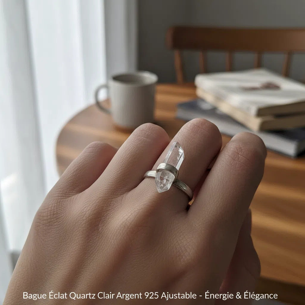 Bague Quartz Clair Argent 925 - Élégance Énergisante