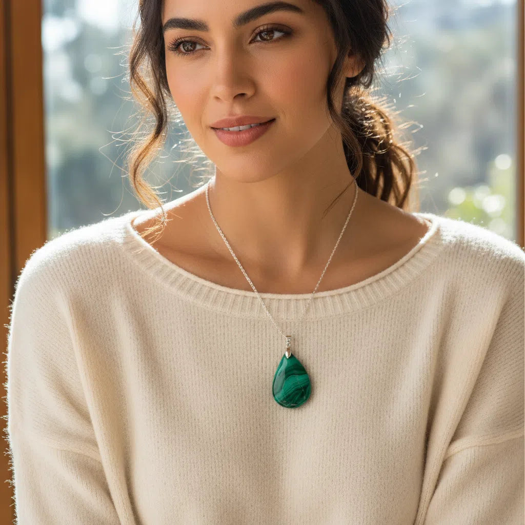 Collier Élégance Malachite en Argent 925 - Créativité et Protection