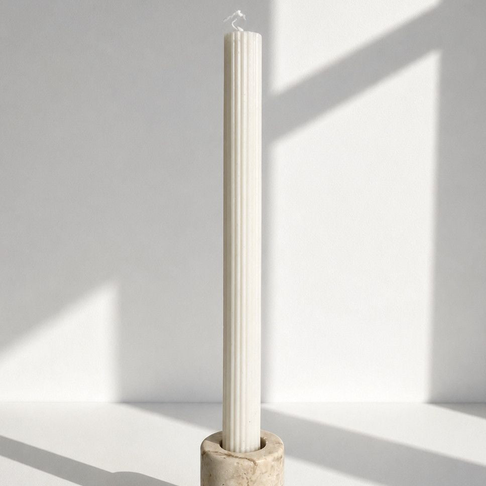 Bougie artisanale striée blanche 25 cm