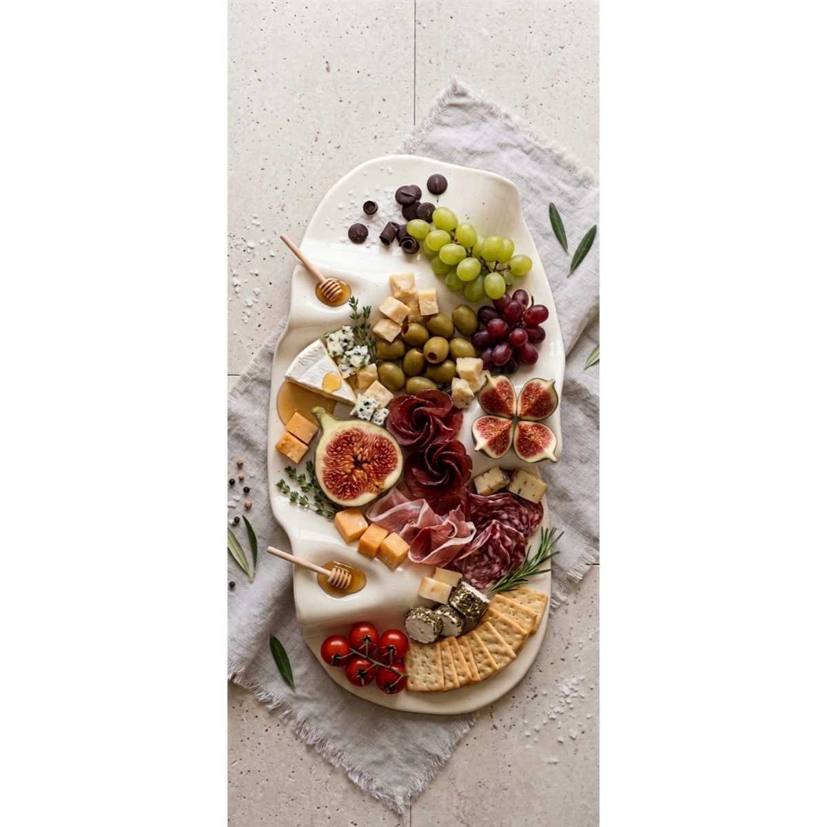 Plateau apéritif en céramique organique blanc cassé
