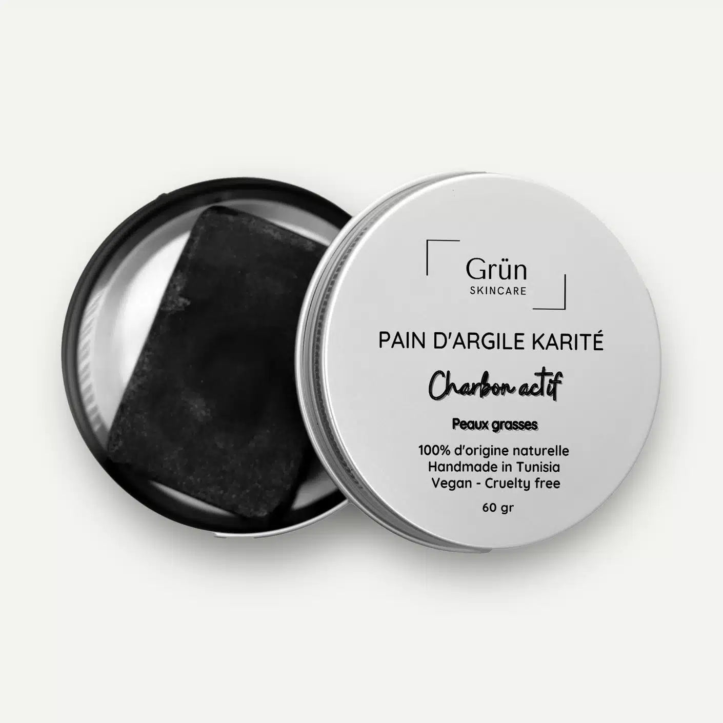 Pain d'argile Karité, Charbon actif - Peaux Grasses Anti acné - 60 gr