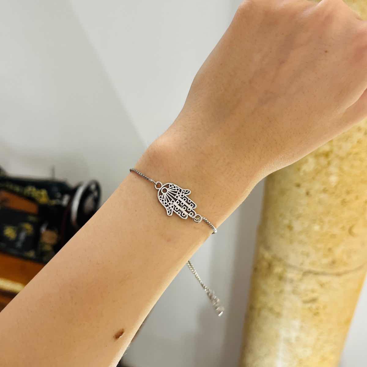 Bracelet argent ajustable motif khomsa inoxydable exclusif