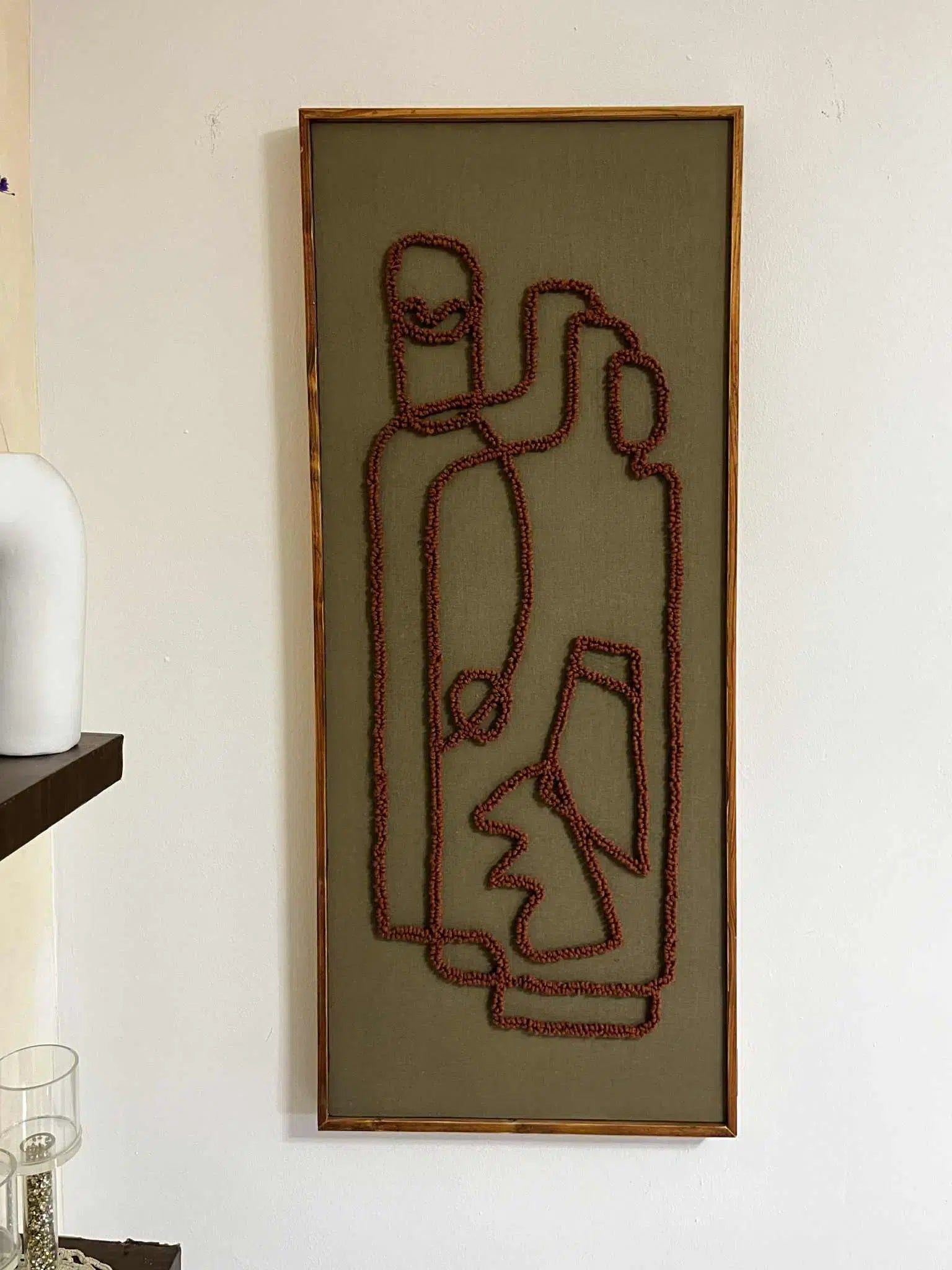 tableau décoratif labyrinthe artisanal 40x100cm en lin vert