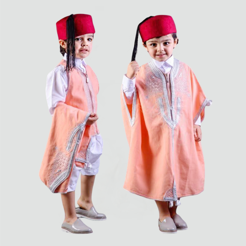 Pack Tenue Traditionnelle Enfant - Jebba Brodée, Chéchia et Balghas
