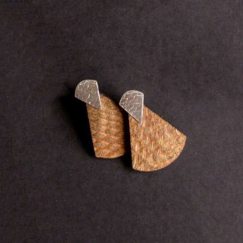 Boucles d'oreilles en cuir de peau de saumon "Triggerfish Aurum"