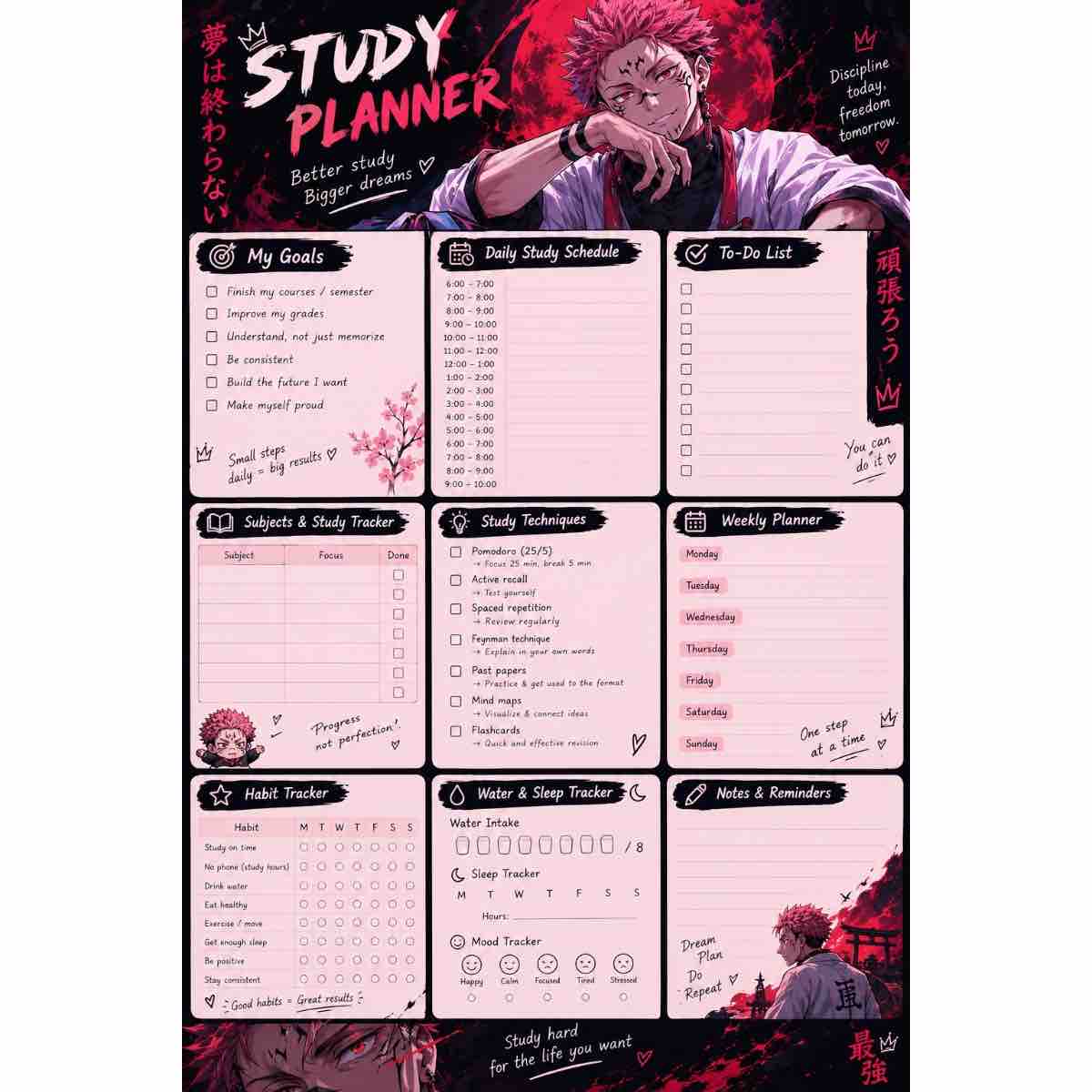 Agenda anime inspiré de Sukuna pour une organisation stylée