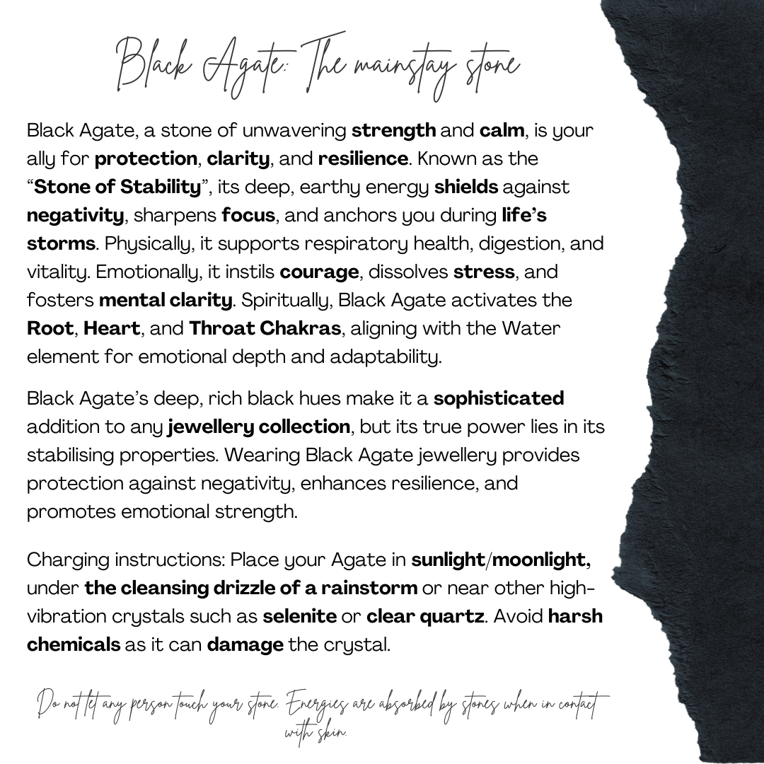 bague ajustable en acier inoxydable et agate noire