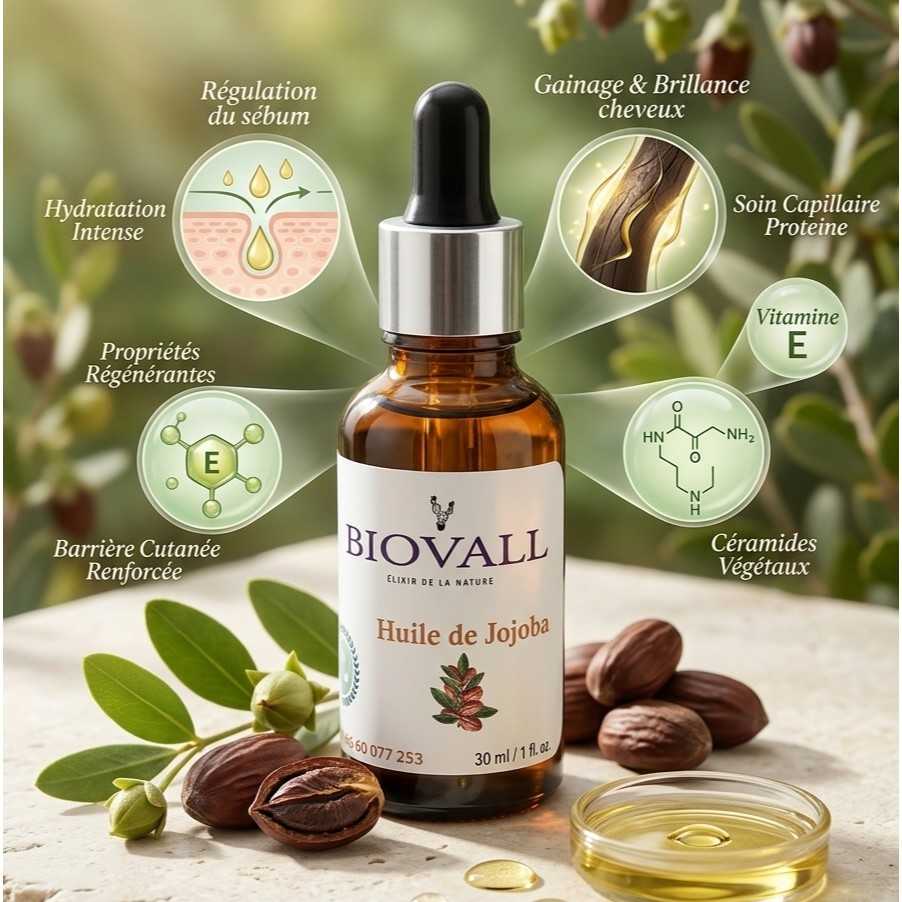Huile jojoba pure 30 g pour une peau éclatante et hydratée