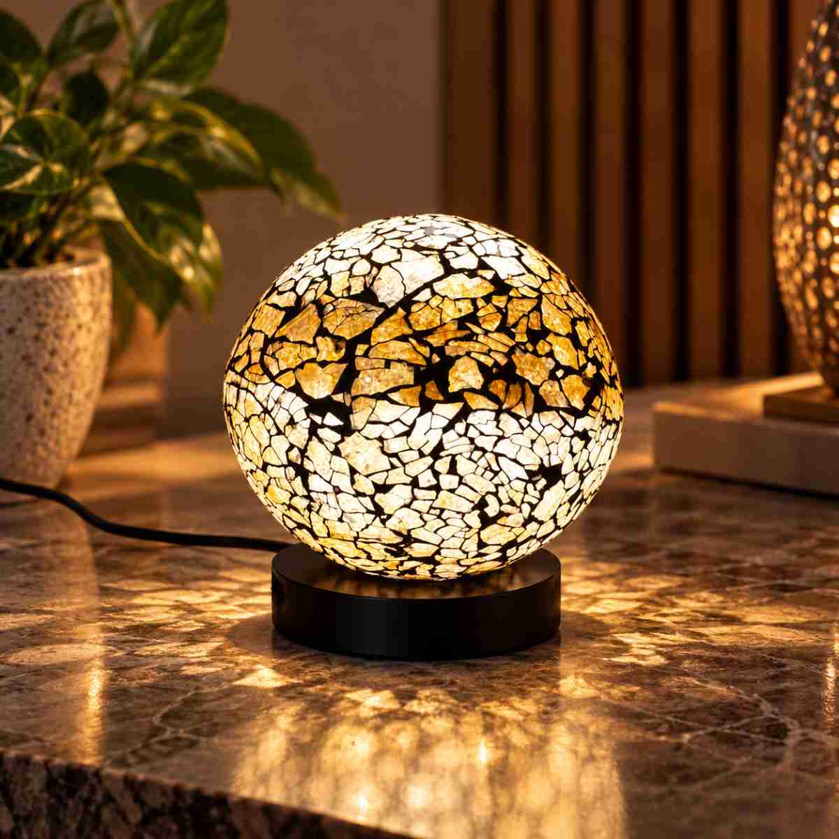 Lampe mosaïque tunisienne orange multicolore pour une ambiance magique