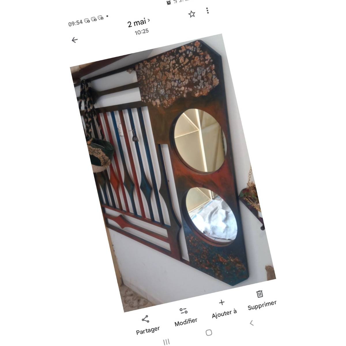 Miroir mural unique peint à la main avec porte manteaux élégant,120 cm/120cm