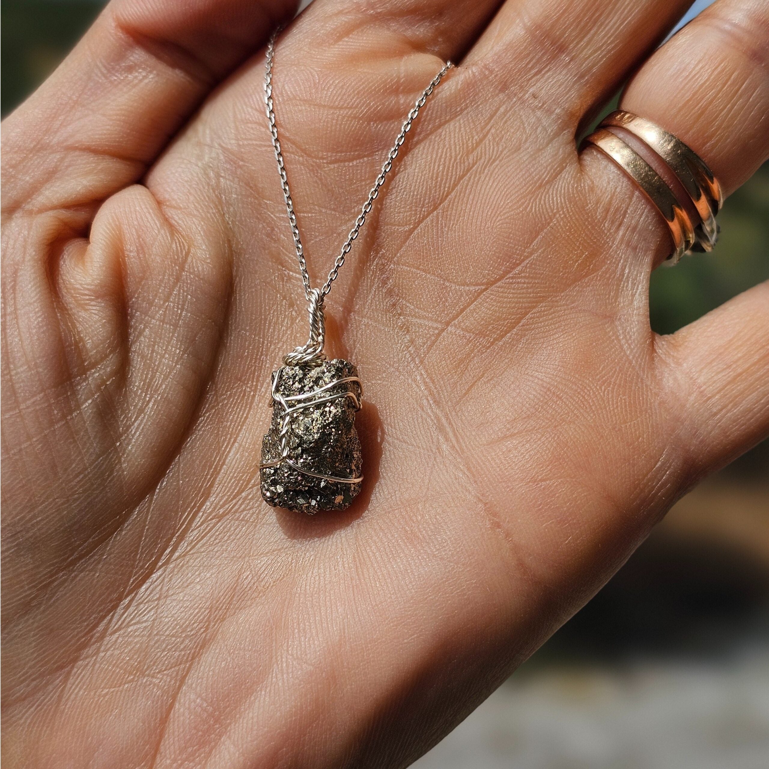 Collier argent 925 avec pendentif Pyrite brute - Confiance et Abondance