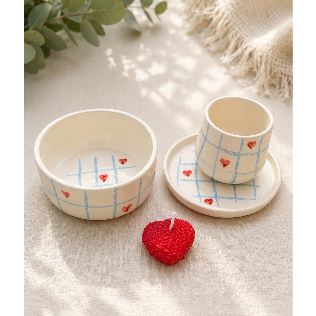 set céramique cœur rouge pour une décoration élégante