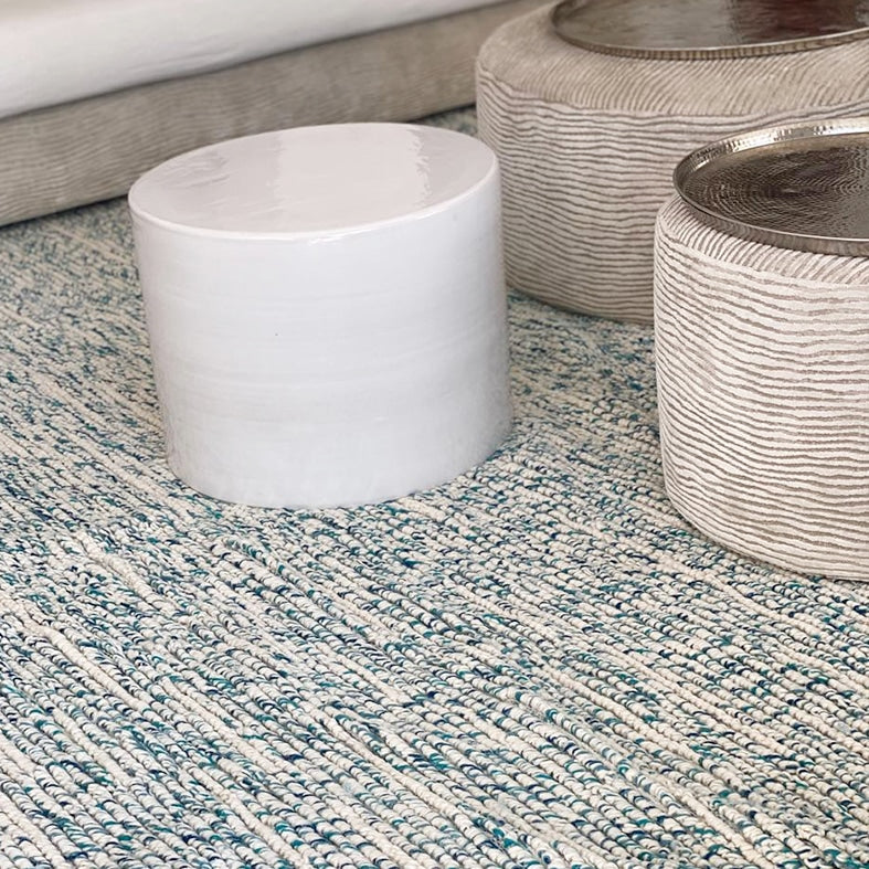 Tapis bouclette BLUE CURL en laine naturelle – Personnalisable en Coton ou Soie végétale