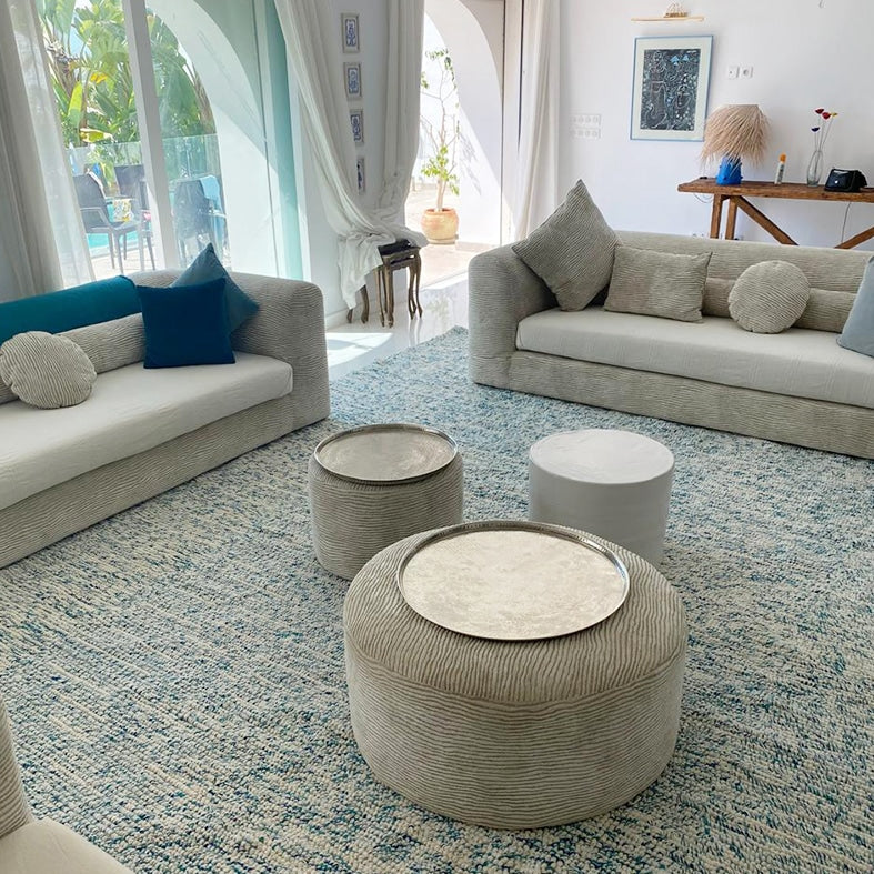 Tapis bouclette BLUE CURL en laine naturelle – Personnalisable en Coton ou Soie végétale