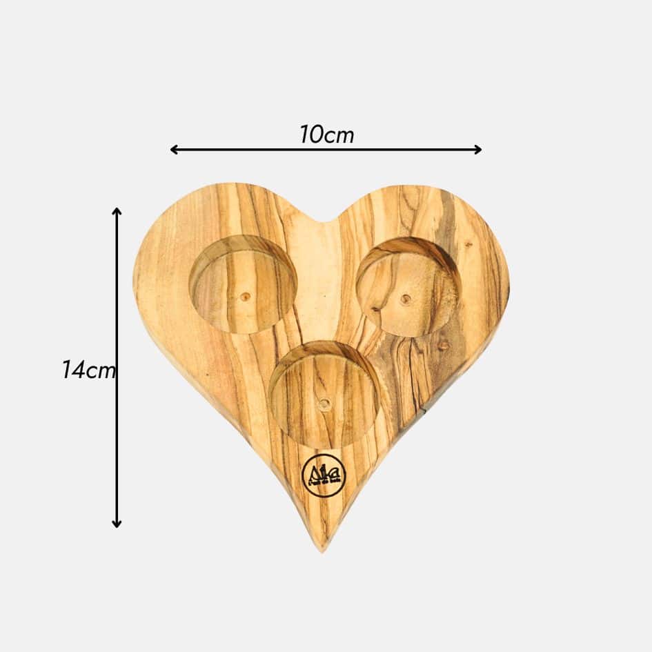 Porte-bougie cœur en bois d'olivier - fait main et écoresponsable