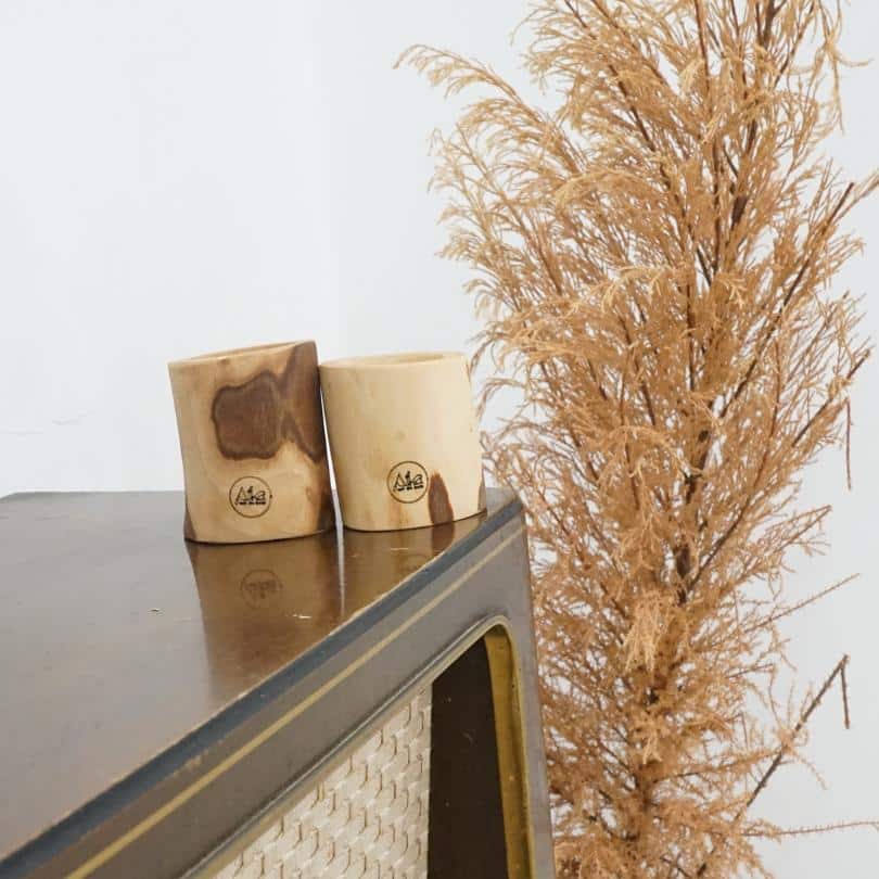 1 Porte-bougie en bois d'olivier naturel, forme cylindrique