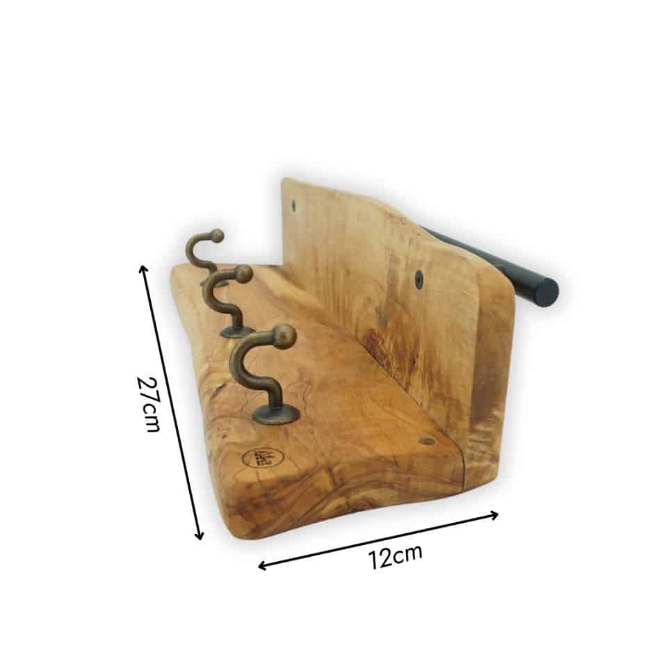 Porte-clés mural en bois d'olivier naturel - Style rustique