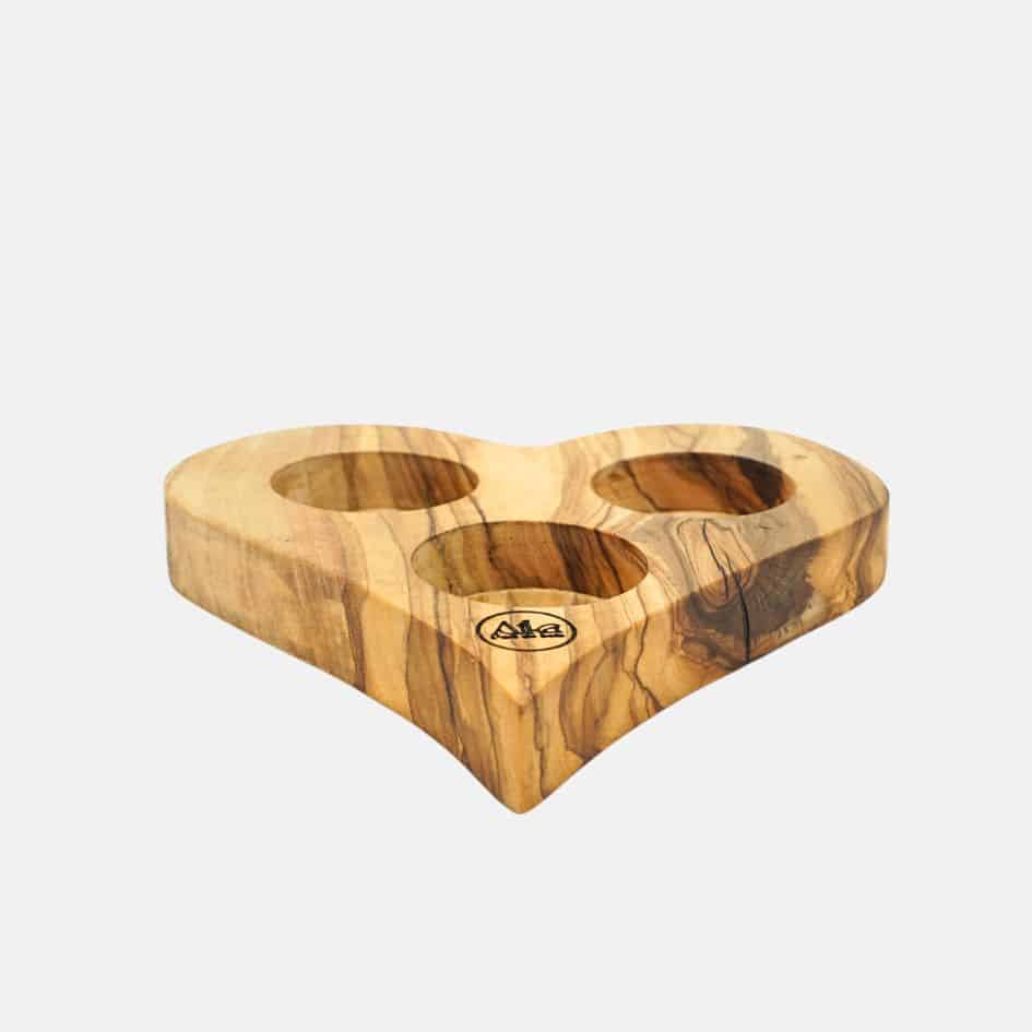 Porte-bougie cœur en bois d'olivier - fait main et écoresponsable