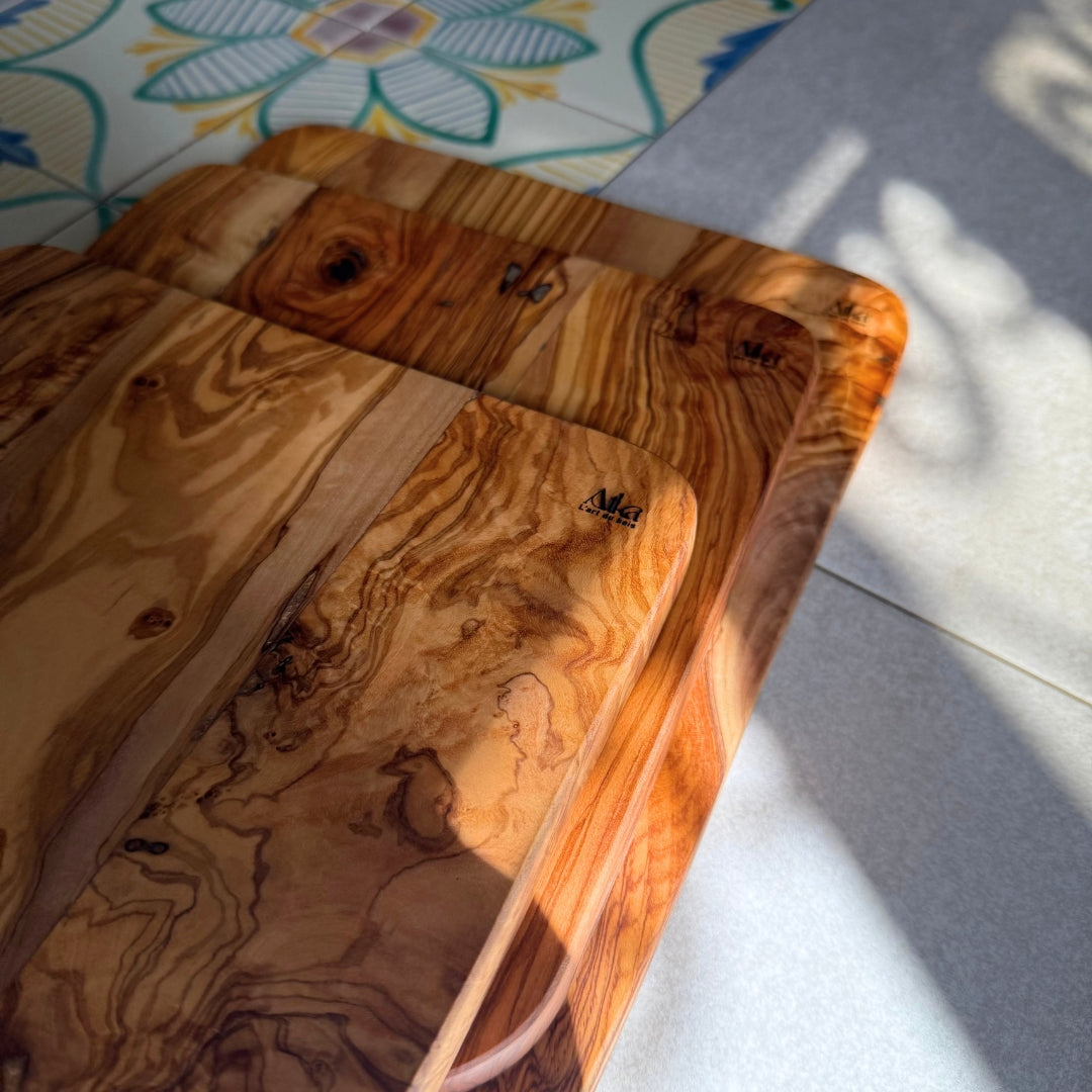 Pack de planches de service artisanales en bois d'olivier