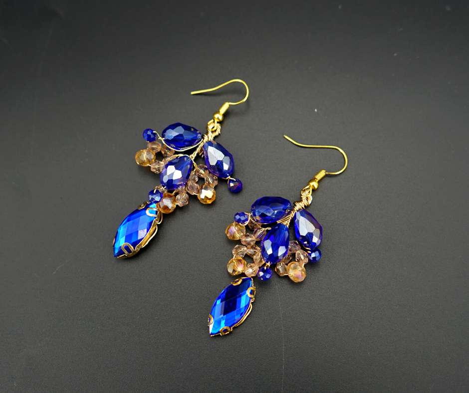 Boucles d’oreille pour mariée, couleur bleu , modèle longue