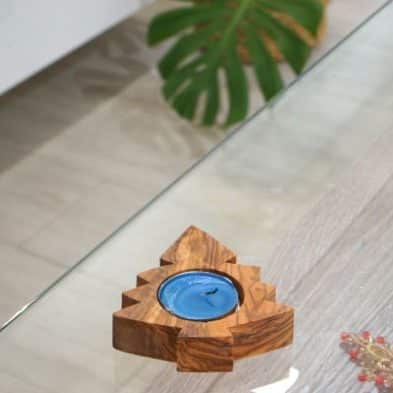 Bougeoir Design Sapin en Bois d'Olivier - Élégance Artisanale