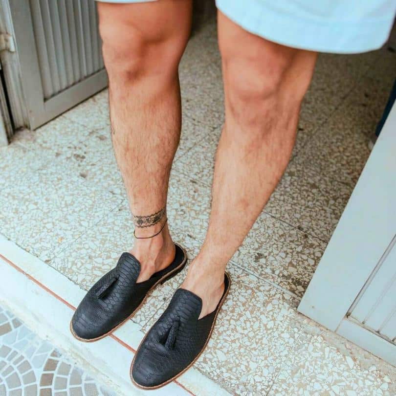 Babouche “Black Mamba” unisexe noir en cuir, balgha upcyclé