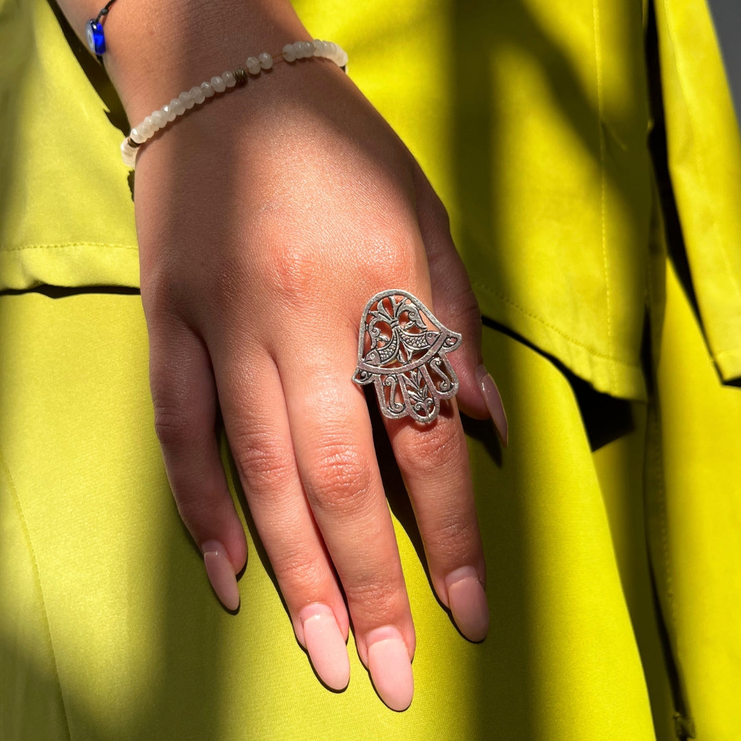 Bague argent khomsa finement gravée