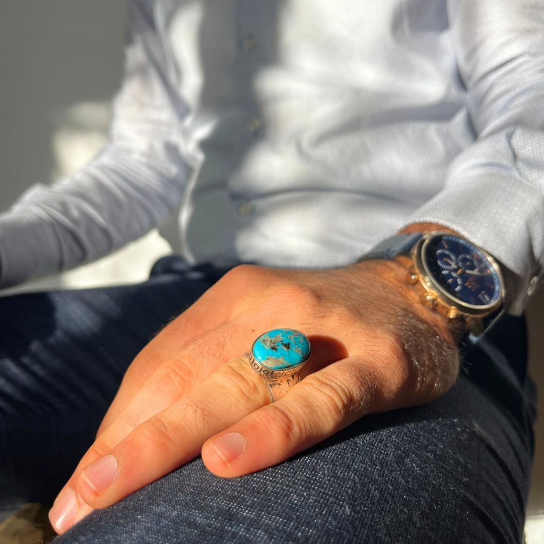 Bague homme argent 925 pierre turquoise karamani d’Iran