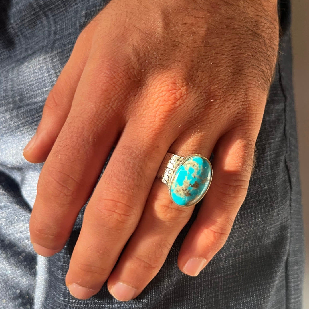 Bague homme argent 925 pierre turquoise karamani d’Iran