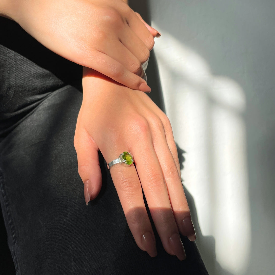 2.6 Carat Peridot Adjustable Ring in 940 Solid Silver