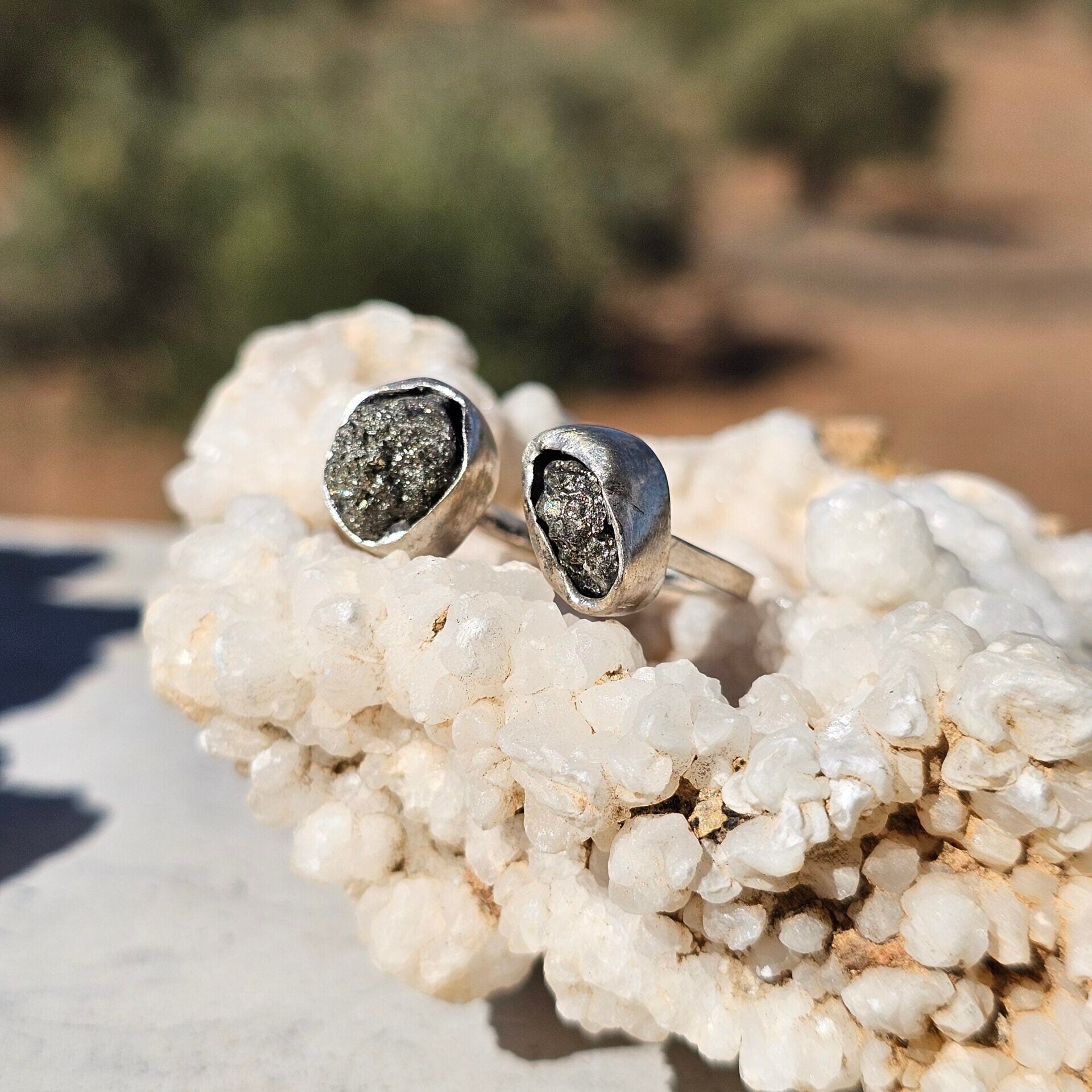 Bague double Pyrites ajustable en argent 925