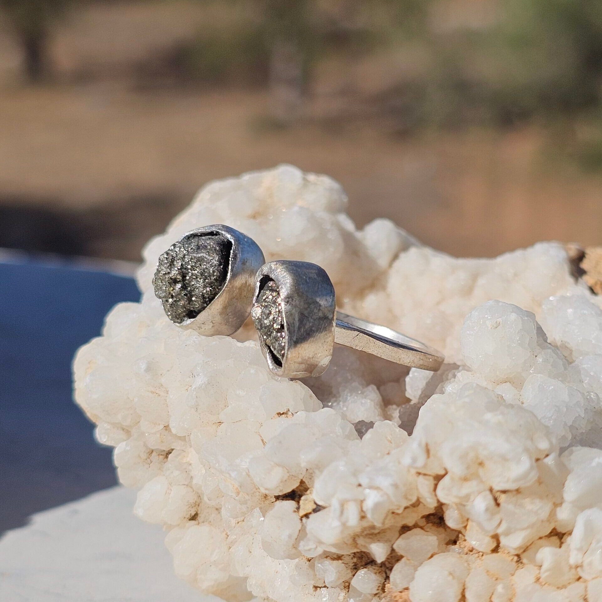 Bague double Pyrites ajustable en argent 925