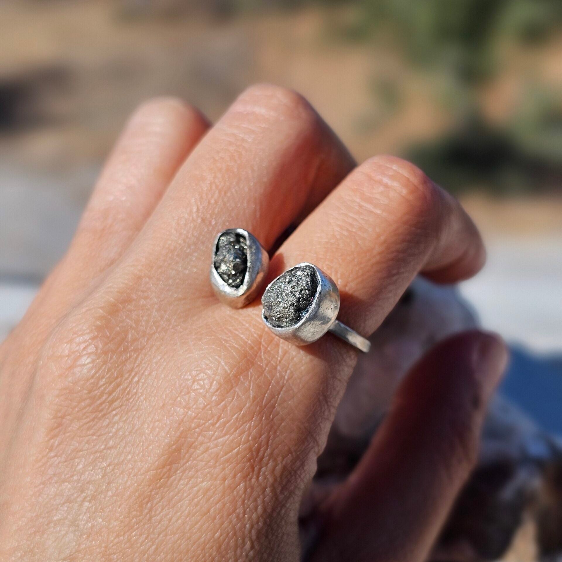 Bague double Pyrites ajustable en argent 925