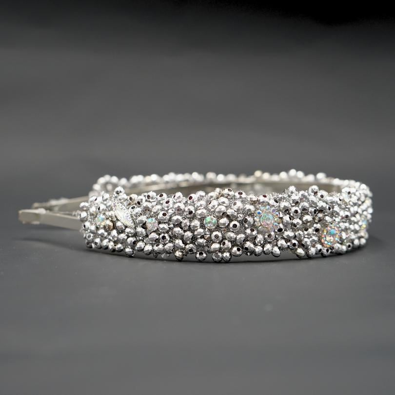 Bandeau cheveux de mariage couleur gris avec des perles et Diamonds