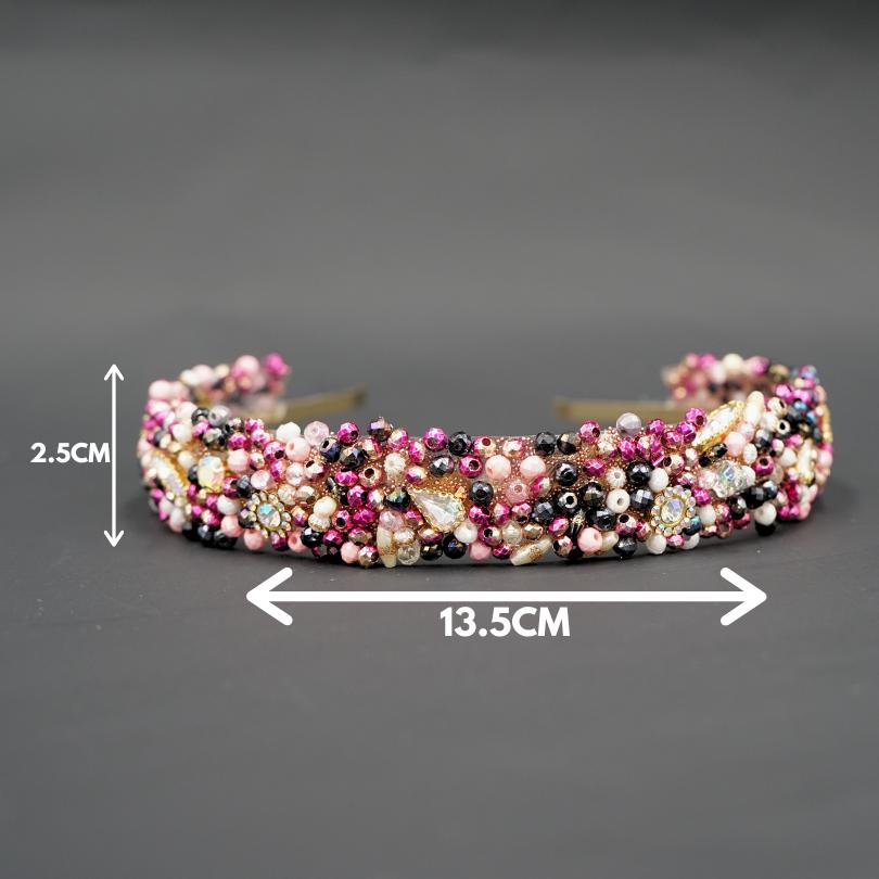 Bandeau cheveux de mariage couleur rose  avec des perles et Diamonds