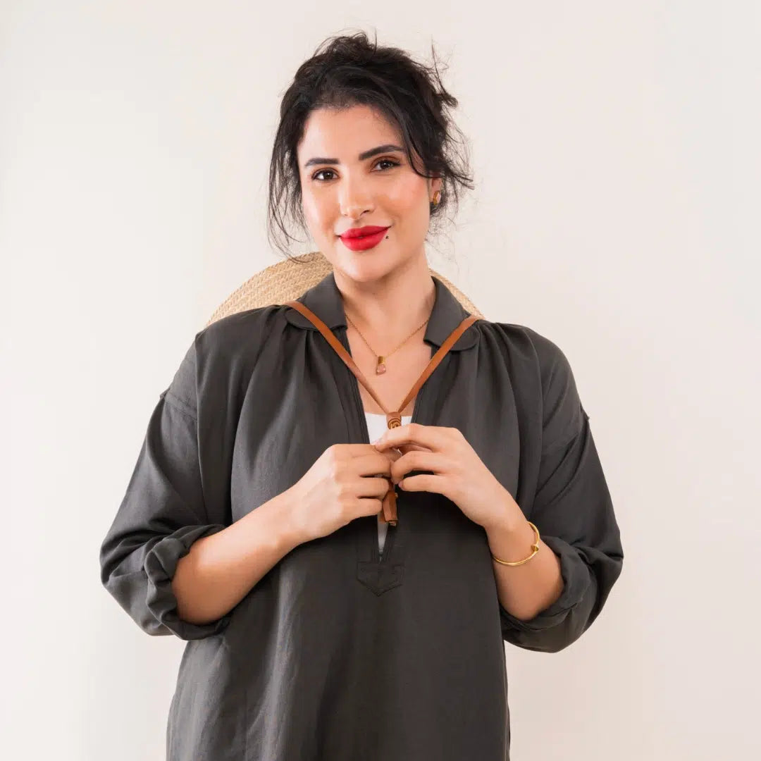 Blouza Djerbienne authentique en lin avec manches 3/4