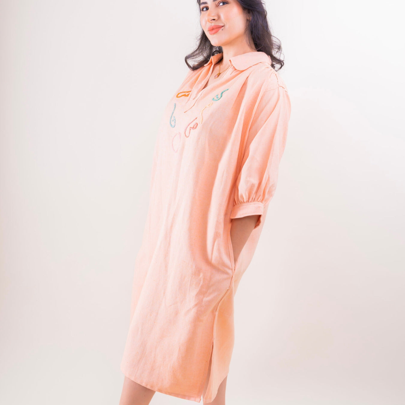 Blouza saumon en lin avec manches 3/4