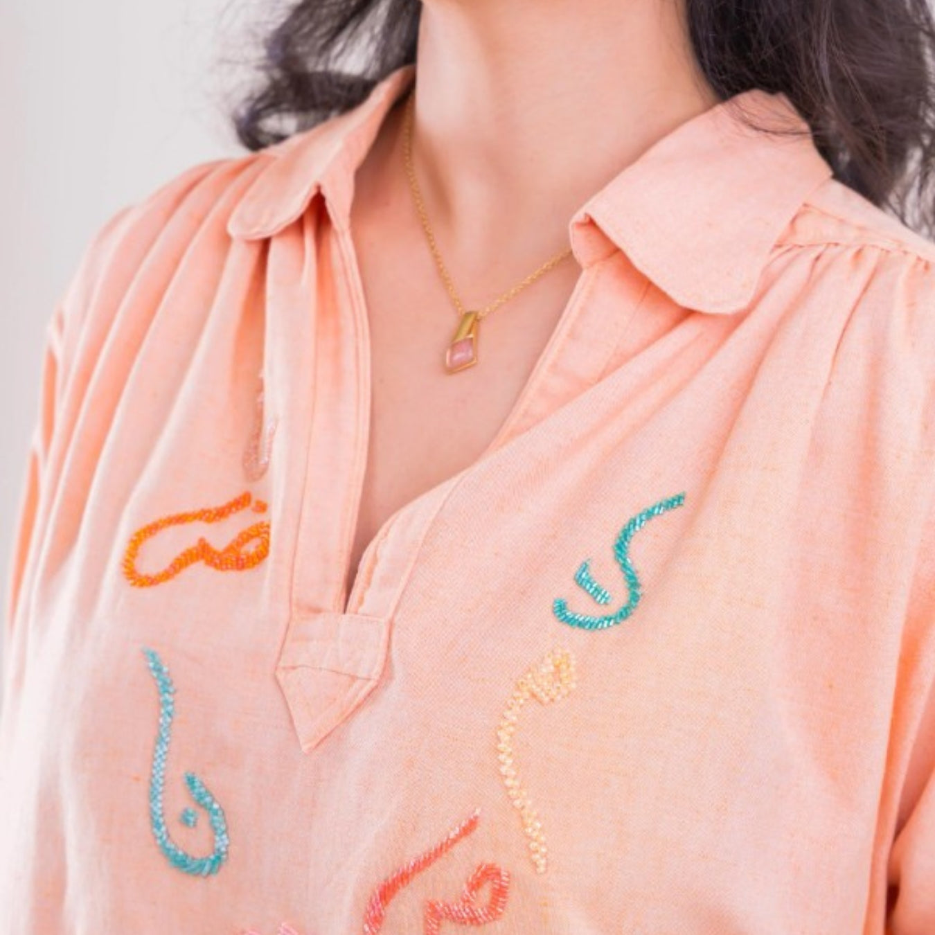 Blouza saumon en lin avec manches 3/4