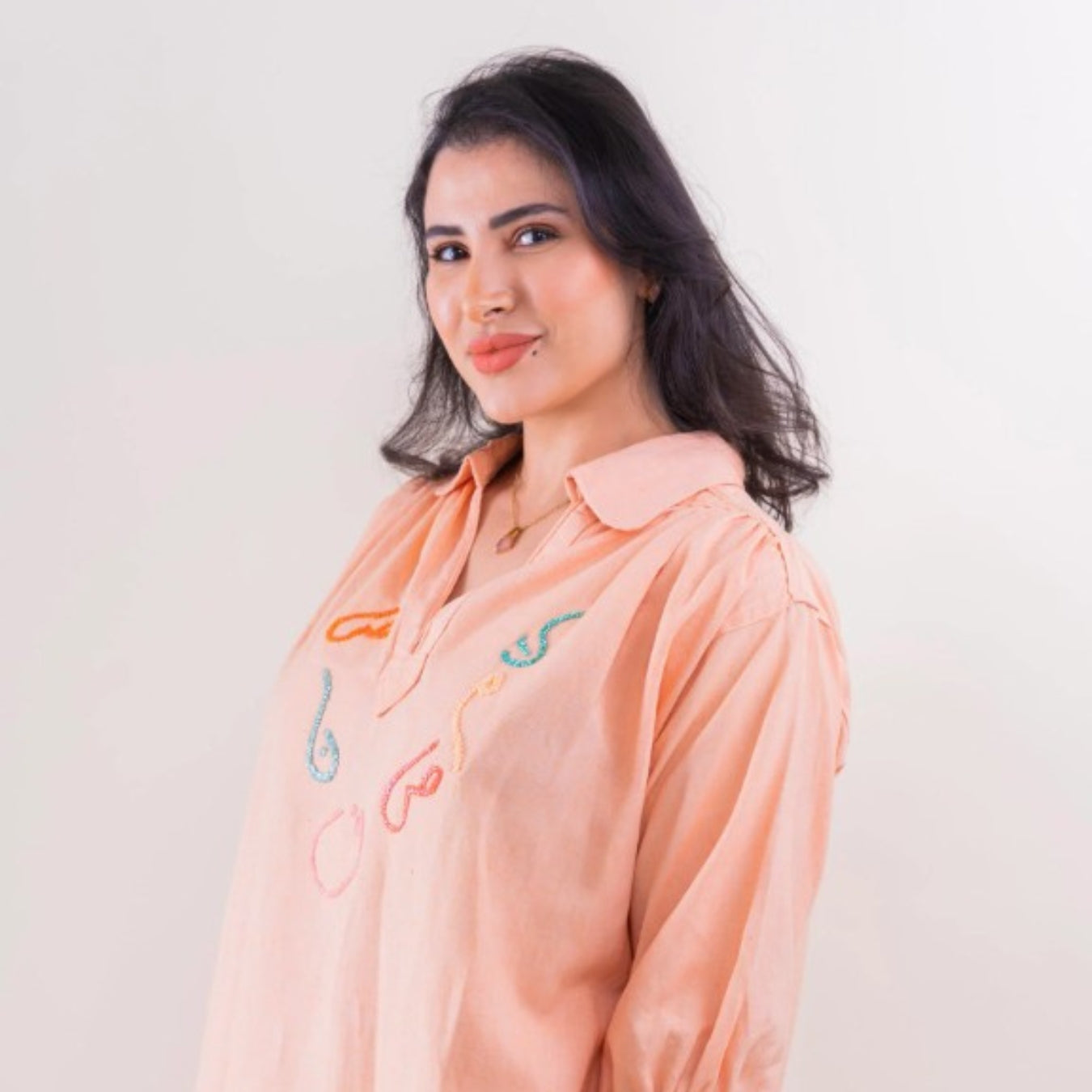 Blouza saumon en lin avec manches 3/4