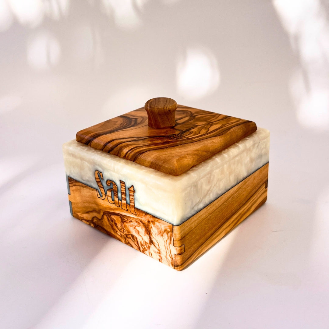 Olive wood and resin spice box