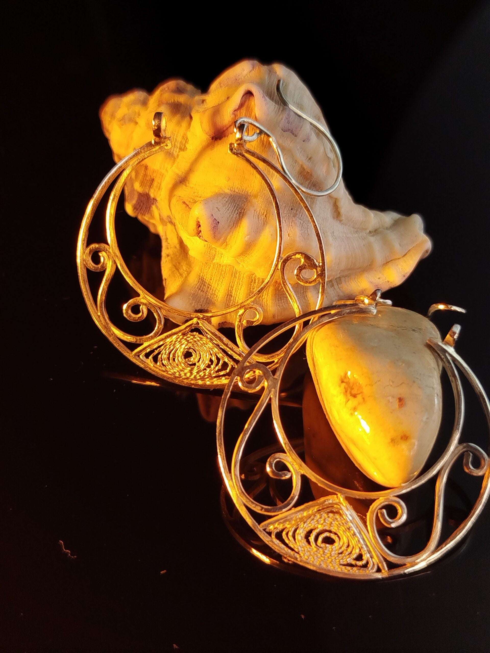 Boucles d'oreilles Lune Argent Filigrane