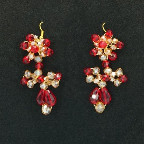 Boucles d'oreille rouge et doré pour soirée, modèle pendentif