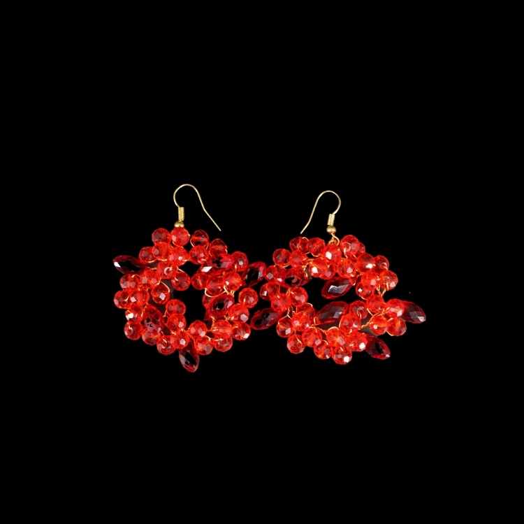 Boucles d'oreille rouges pour mariée , modèle cercles de perles