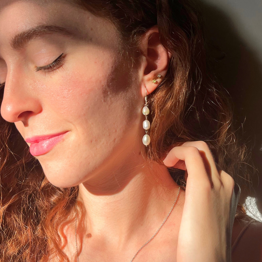 Boucles d’oreilles argent 925 avec 3 perles goutte d'eau