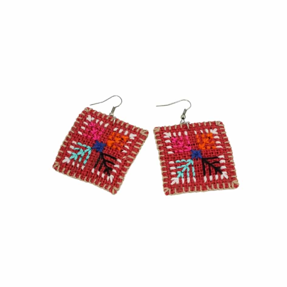 Boucles d'oreilles carrées au crochet grand-mère rouge