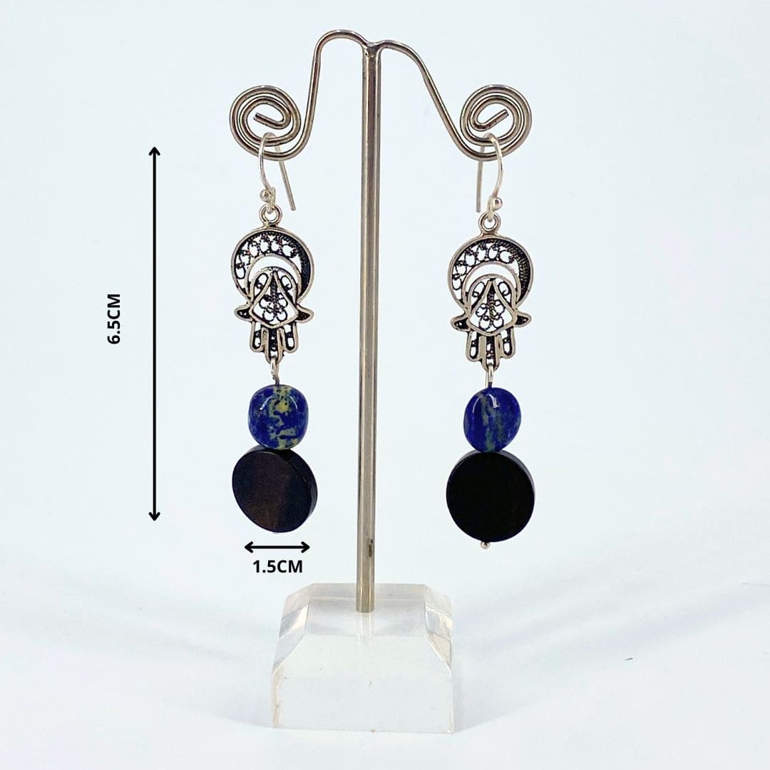Boucles d'Oreilles en Bois d'Ébène et Pierre Sodalite