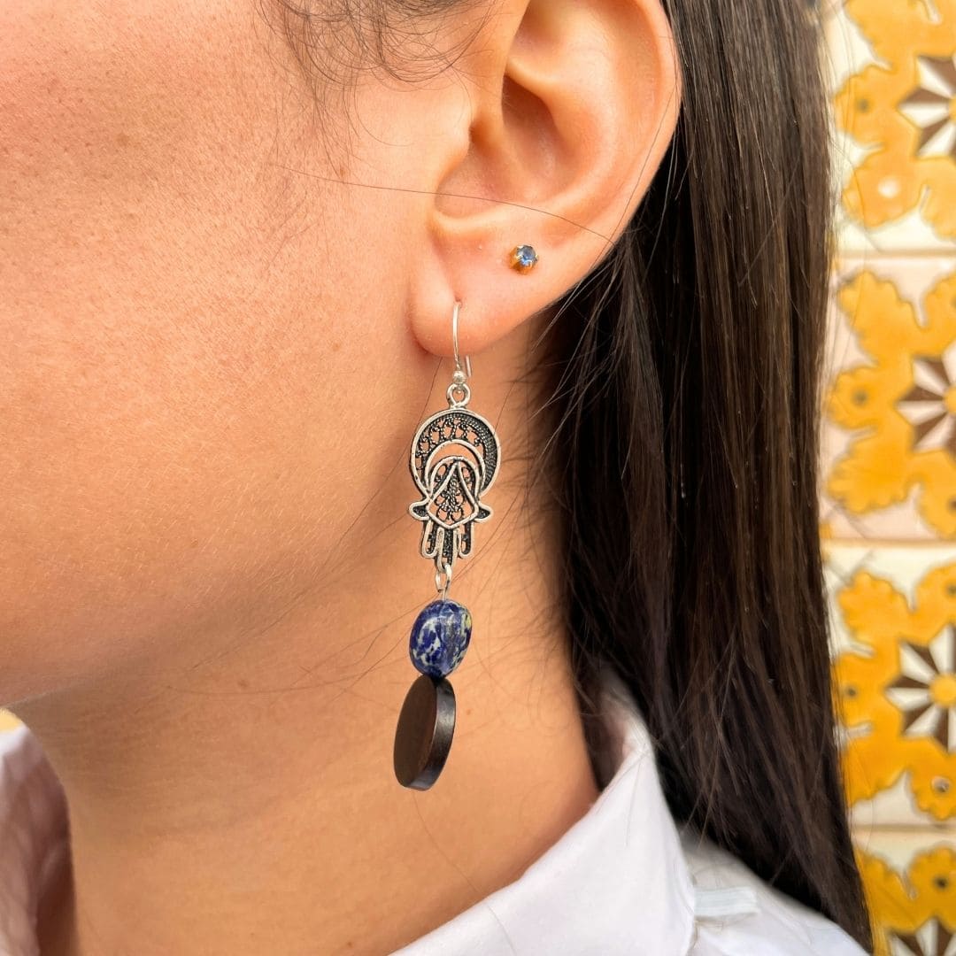 Boucles d'Oreilles en Bois d'Ébène et Pierre Sodalite