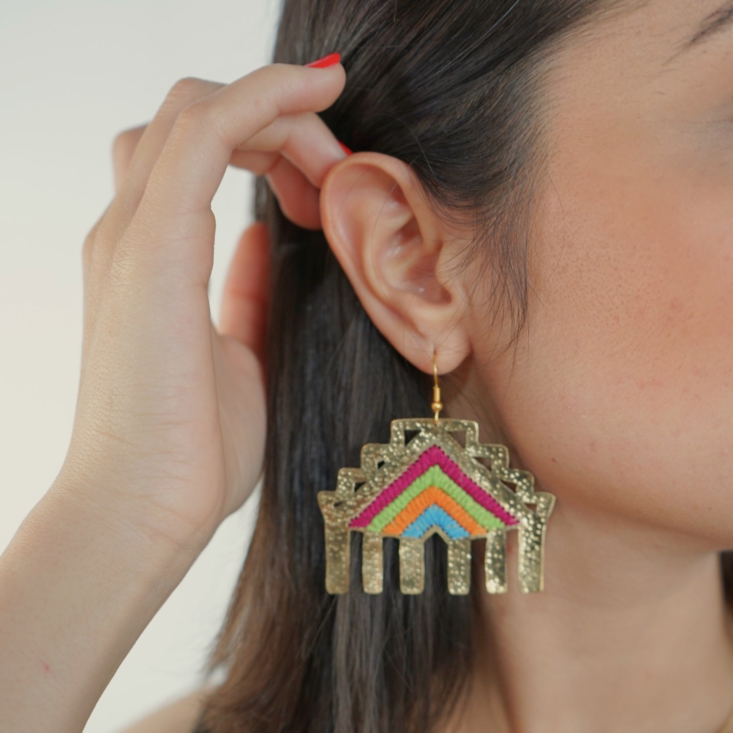 Boucles d'Oreilles en Cuivre – Arc-en-Ciel Brodé