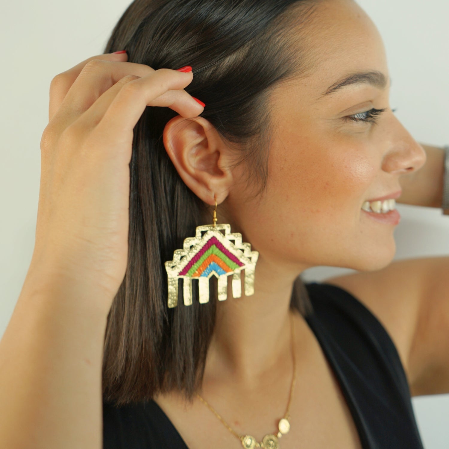 Boucles d'Oreilles en Cuivre – Arc-en-Ciel Brodé